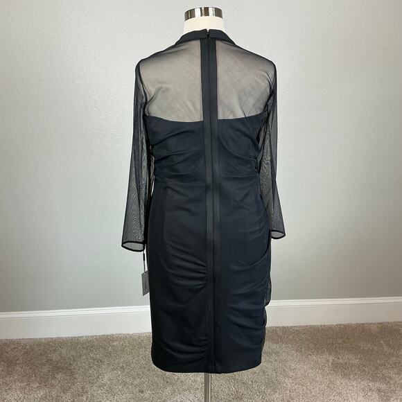 Calvin Klein Black Long Sleeve Sheath Cocktail Dress Size 22W Ruched Sheer Neck - Picture 6 of 12